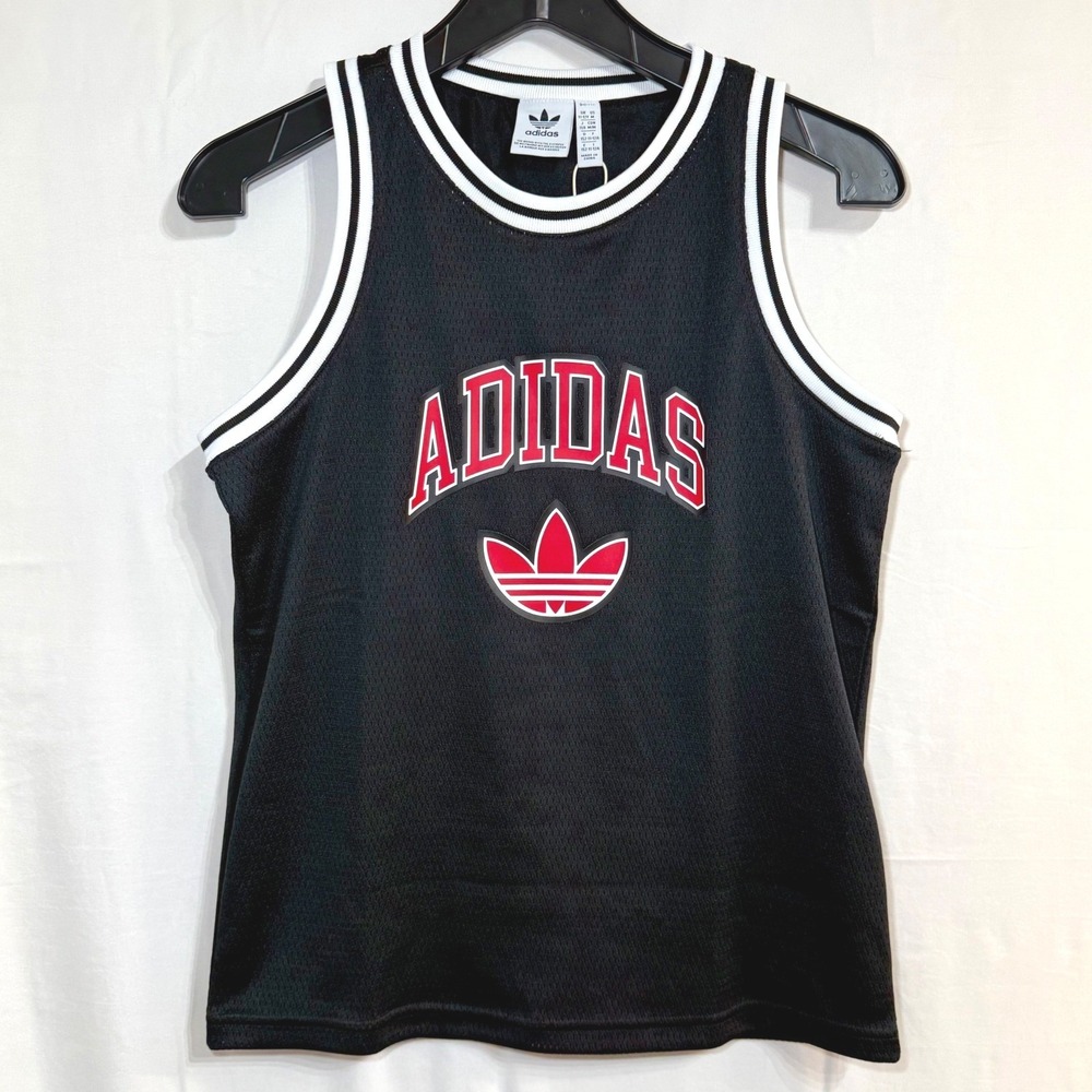 Adidas Originals Boys Medium Mesh Basketball Tank Top Black Red 11-12Y NEW